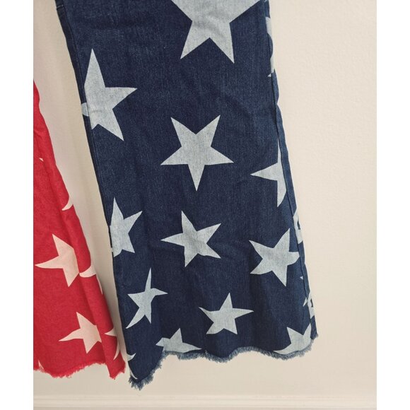 Bibi America Stars USA Bell Bottom Flared American Flag Red Blue Denim Jeans XL - Picture 6 of 9